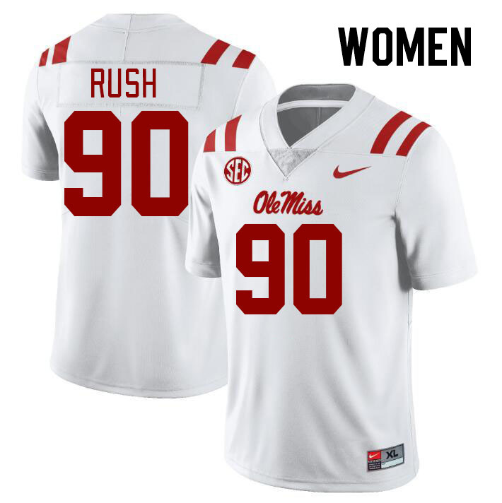 Women #90 Jeffery Rush Ole Miss Rebels College Football Jerseys Stitched-White